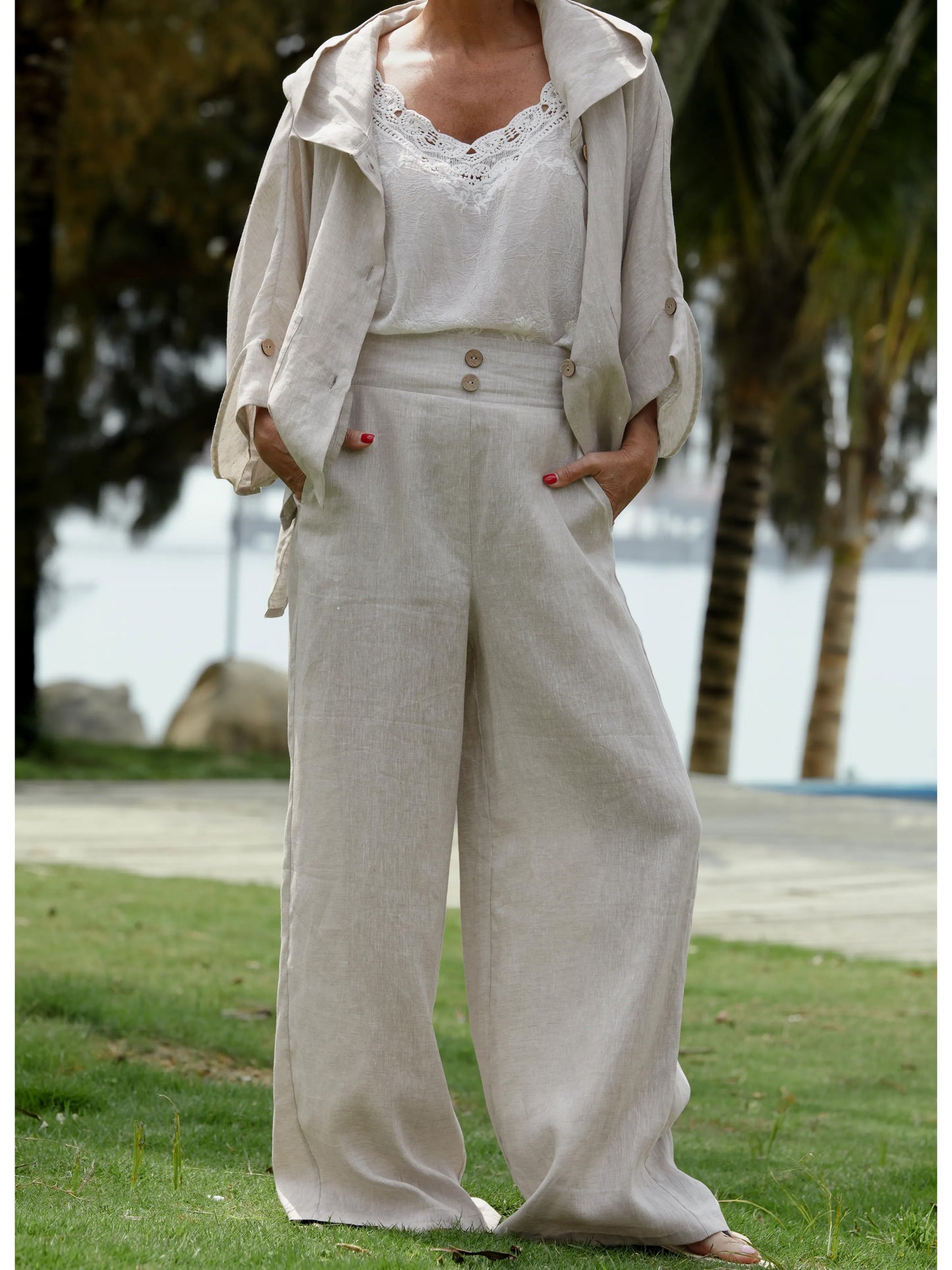 Women's 100% Linen Hooded Jacket and Pats Sets