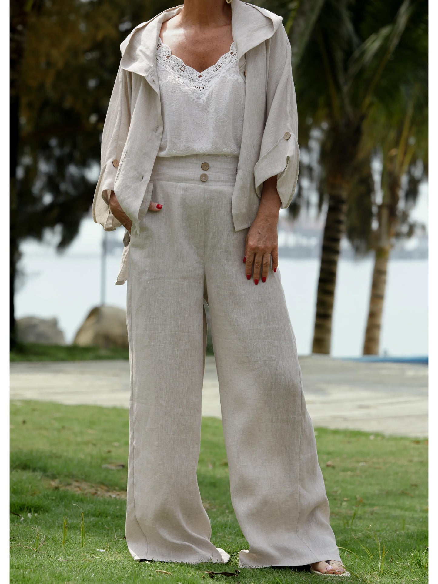 Women's 100% Linen Hooded Jacket and Pats Sets