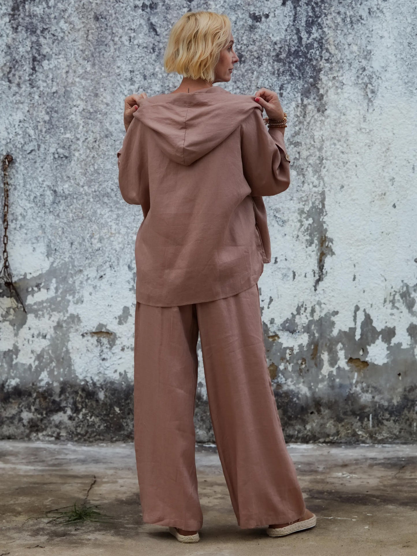 Women's 100% Linen Hooded Jacket and Pats Sets
